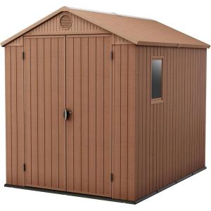imageKeter Darwin 6x8 Resin Outdoor Storage Shed KitPerfect to Store Patio Furniture Garden Tools Bike Accessories Beach Chairs and Lawn Mower BrownBrown
