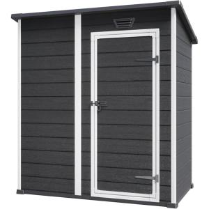 imageKeter Essential Shed 4x6 Resin Outdoor Storage Shed Ideal Storage for Patio Furniture Garden Tools Bike Accessories Beach Chairs and Lawn Mower Black and White