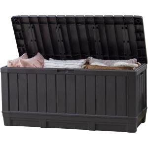 imageKeter Kentwood 92 Gallon Resin Deck BoxOrganization and Storage for Patio Furniture Outdoor Cushions Throw Pillows Garden Tools and Pool Floats Dark GreyDark Grey