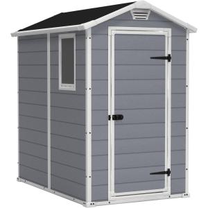 imageKeter Manor 4x6 Resin Outdoor Storage Shed KitPerfect to Store Patio Furniture Garden Tools Bike Accessories Beach Chairs and Lawn Mower Grey ampamp White