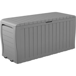 imageKeter Marvel Plus 71 Gallon Resin Deck BoxOrganization and Storage for Patio Furniture Outdoor Cushions Throw Pillows Garden Tools and Pool Toys Dark GreyLight Grey