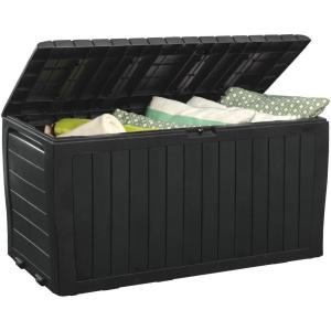 imageKeter Marvel Plus 71 Gallon Resin Deck BoxOrganization and Storage for Patio Furniture Outdoor Cushions Throw Pillows Garden Tools and Pool Toys Dark GreyGraphite