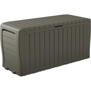 imageKeter Marvel Plus 71 Gallon Resin Deck BoxOrganization and Storage for Patio Furniture Outdoor Cushions Throw Pillows Garden Tools and Pool Toys Dark GreyMossy Brown