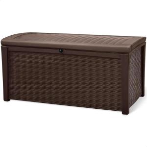 imageKeter Outdoor Storage Deck Box for Patio Backyard ampamp Garden Borneo 110 Gallon Brown  Lockable Organizing and Waterproof Plastic Container BenchBrown