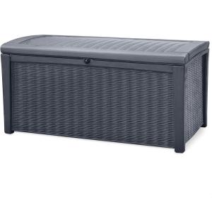 imageKeter Outdoor Storage Deck Box for Patio Backyard ampamp Garden Borneo 110 Gallon Brown  Lockable Organizing and Waterproof Plastic Container BenchGrey
