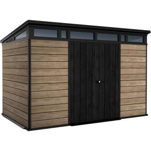 imageKeter Signature Collection 11x7 Ft AllWeather Storage Shed with Skylight Window Builtin Ventilation Customizable Walls ampamp Lockable Double Doors Ashwood