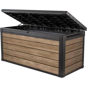 imageKeter Signature Collection 150 Gallon Resin Deck Box Organization and Storage Box for Patio Outdoor Cushions Throw Pillows Garden Tools and Pool Supplies AshwoodAshwood