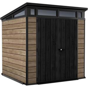 imageKeter Signature Collection 7x7 Ft AllWeather Storage Shed with Skylight Window Builtin Ventilation Customizable Walls ampamp Lockable Double Doors Ashwood
