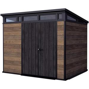 imageKeter Signature Collection 9x7 Ft AllWeather Storage Shed with Skylight Window Builtin Ventilation Customizable Walls ampamp Lockable Double Doors Walnut