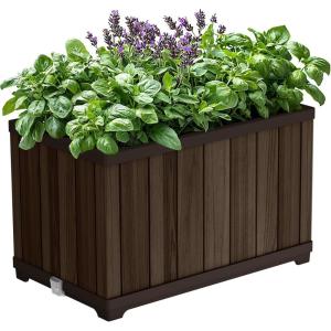 imageKeter Signature Conic 285 Inch Tall Round Large Wood Look Planter for Indoor or Outdoor Flower Pot Ideal for Patio Deck and Front Porch Decor RosewoodRectangle