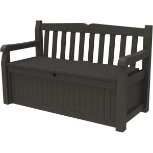 imageKeter Solana 70 Gallon Storage Bench Deck Box for Patio Storage Front Porch Decor and Outdoor Seating  Perfect to Store Garden Tools and Pool Floats GraphiteBrown