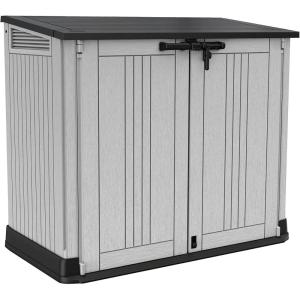 imageKeter StoreItOut Prime 43 x 37 ft Outdoor Resin Storage Shed with Easy Lift Hinges Perfect for Yard Tools Pool Floats and Garden Accessories BlackGray