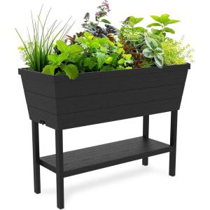 imageKeter Urban Bloomer 127 Gallon Raised Garden Bed and Outdoor Herb Garden Planter with Self Watering Gauge and Drainage Plug Dark GreyUrban Bloomer Planter