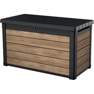 imageKeter Walnut 100 Gallon Resin Deck BoxOrganization and Storage for Patio Furniture Outdoor Cushions Throw Pillows Garden Tools and Pool ToysAshwood